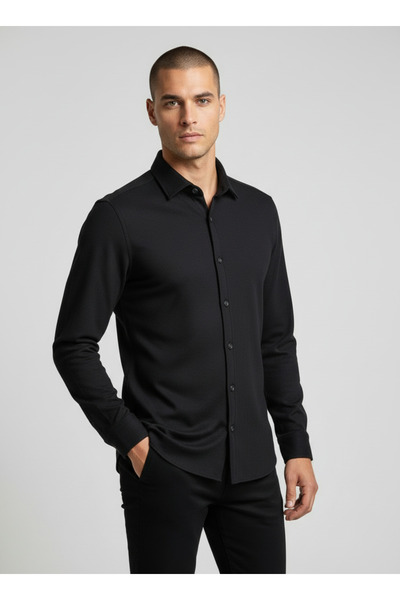 ASSENTE Men's Collared Buttoned Knitted Top Size Lycra Slim Fit Shirt