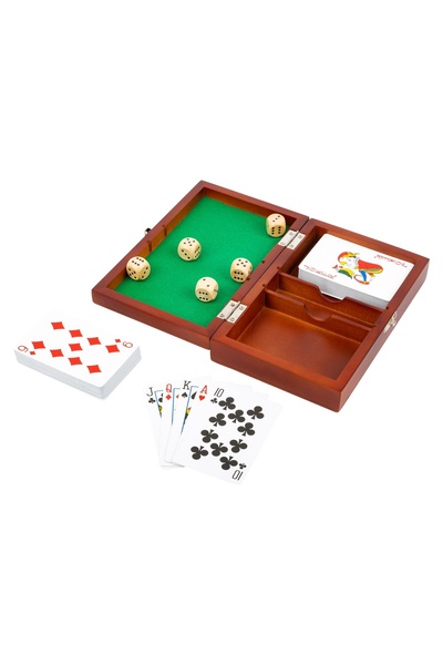 Small Foot Card and Dice Game Set – 2 Decks + 5 Dice, Premium Box with Green Play Surface, 19 cm