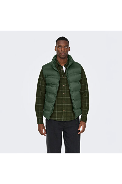 Only & Sons Only&Sons Union Seamless Life Puffer Men's Khaki Mock Neck Vest