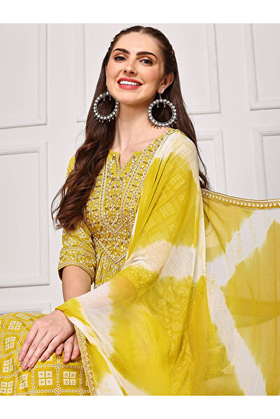 Ishin By Styli Mustard Rayon Kurta with Pants and Dupatta Set