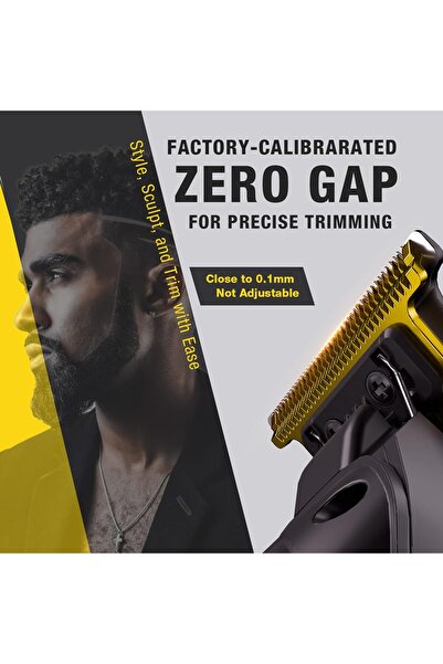 SUPRENT Cordless Zero-Gapped Beard Hair Trimmer with LED Display, Titanium Blades (Black)