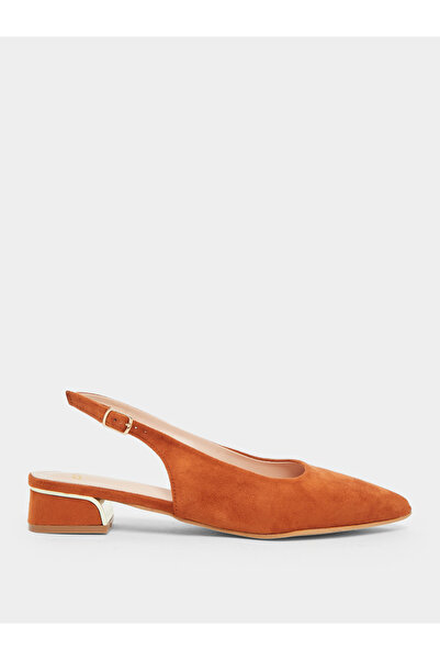 Styli Tan Suede Block Heel Slingbacks Shoes