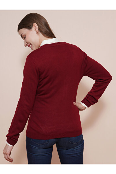 Globus By Styli Women Maroon Ribbed Hem Cardigan Sweater