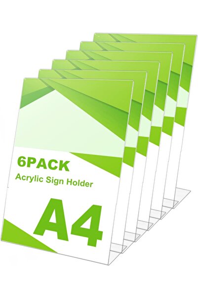 Slasa حامل لافتات أكريليك A4 (21.1 × 29.7 سم) 6 قطع حامل عرض شفاف عمودي على سطح الطاولة