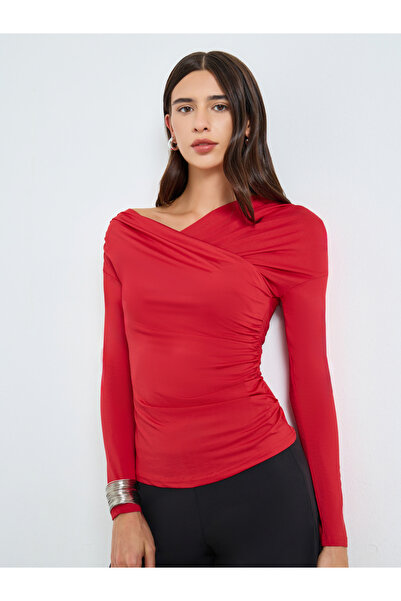 Take Two By Styli Solid Irregular Neck Long Sleeve One-Shoulder Top
