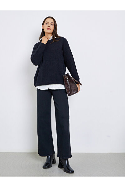 Styli Dark Blue Drop Shoulder Knit Sweater