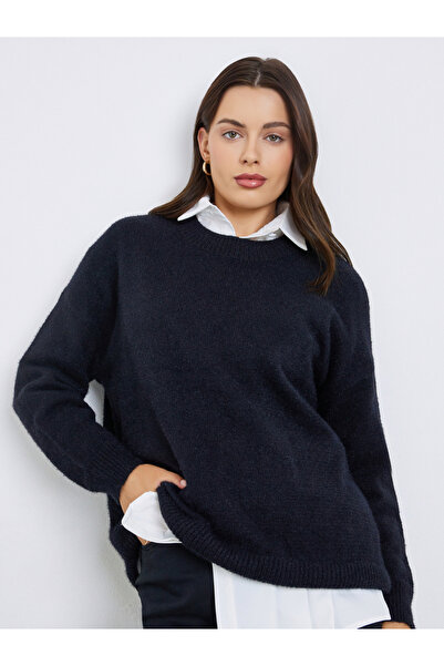 Styli Dark Blue Drop Shoulder Knit Sweater
