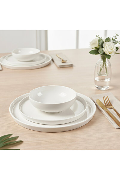 Cuisine Art JUDY 18PCS Bone China Dinner Set – White, 6 Dinner Plates, 6 Side Plates, 6 Deep Bowls