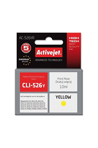 ActiveJet Compatible Canon CLI-526Y Yellow cartridge, 10 ml, Premium Activeje...