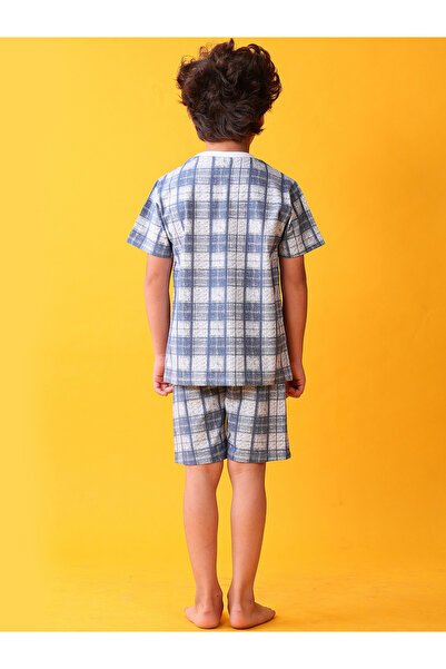 Anthrilo By Styli Kids Blue Checkered Cotton T-Shirt and Shorts Set