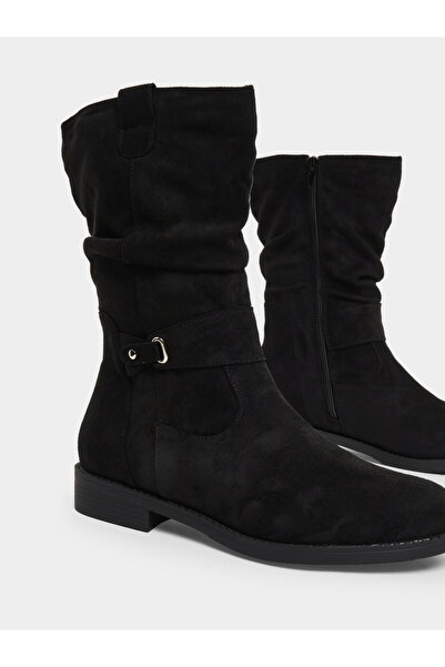 Styli Black Suede Look Buckle Detail Boots