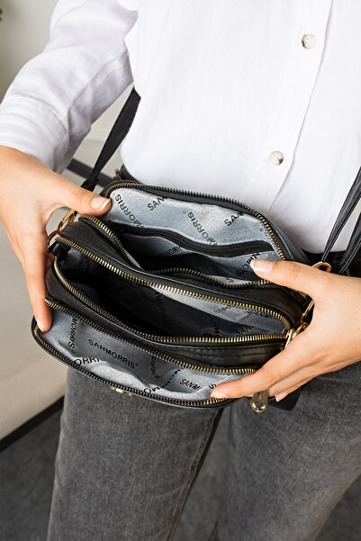 Sanmorris ÖZER-1267-Sanmorris Kadın Ayarlanabilir Çapraz Askılı 4 Bölmeli Siy...