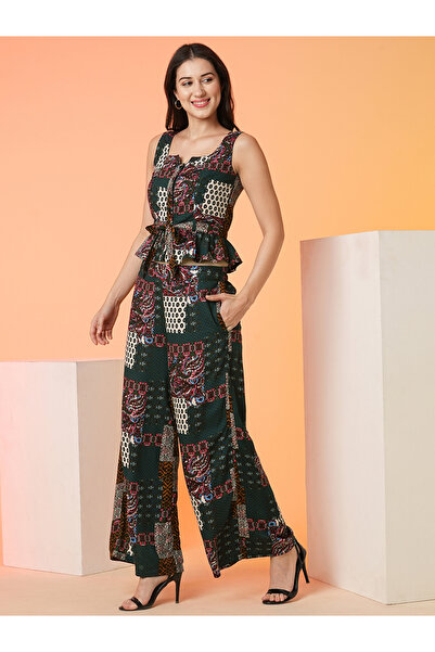 Globus By Styli Waist Tie-Up Peplum Crop Top and Palazzos Co-Ords