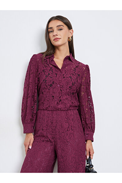 Styli Textured Balloon Sleeve Lace Shirt