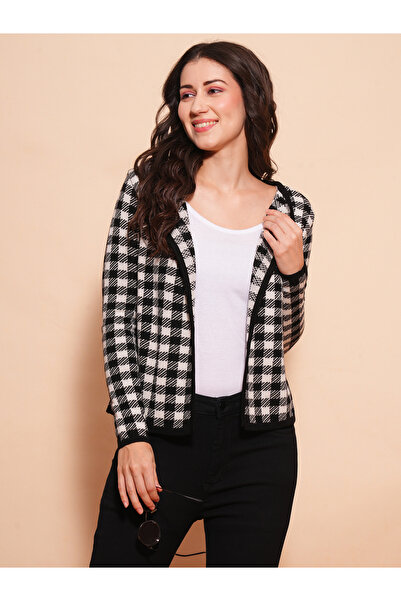 Globus By Styli Checkered Lapel Collar Cardigan Sweater