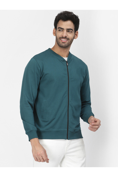 PAUSE By Styli Men Teal Regular Fit Zip-Up Jacket