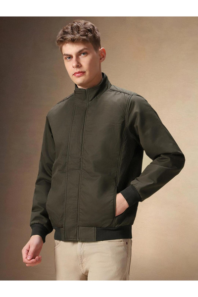 Dennis Lingo By Styli Men Olive Zip-Up Bomber Jacket