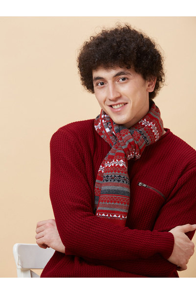 Globus By Styli Men Maroon Striped Knitted Sweater