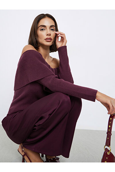 Styli Burgundy Knit Long Sleeves Top