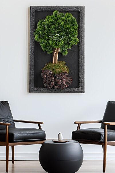 Yapay Çiçek Deposu Yapay Premium Serenai Bonsai Ağacı Tablo 38x60 cm Yeşil