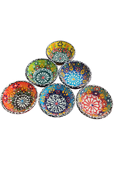 e-meta طقم أوعية سيراميك تركي تقليدي مزخرف مكون من 6 قطع - وعاء للصلصة، وعاء ...