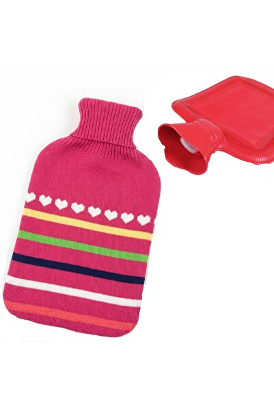 zola Hot water bottle, 2l capacity, hearts and stripes pattern, rubber, pink