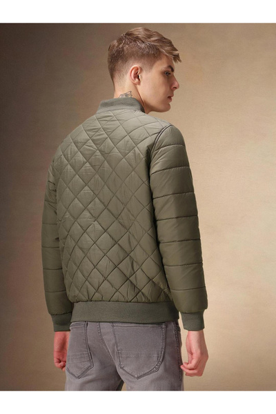 Dennis Lingo By Styli Men Olive Quilted Zip-Up Bomber Jacket
