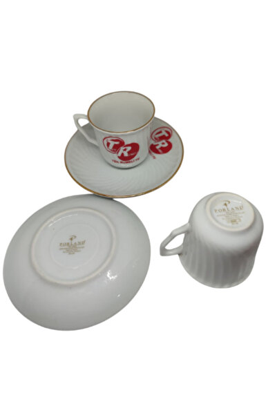Porland 2 Pieces of Porcelain Coffee Cup and Saucer with Single Handle, Printed and Illustrated with Tv Motif.