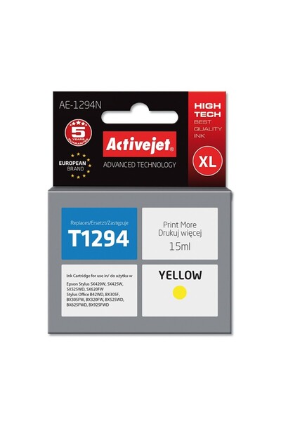 ActiveJet Compatible cartridge T1294 Yellow for Epson C13T12944010, Premium Activejet, 5 year