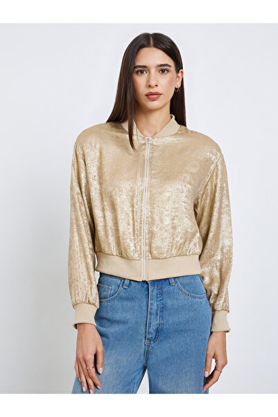 Take Two By Styli Shiny Zip Up Long Sleeve Jacket