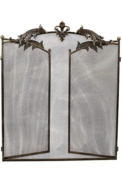 SOMINECO Metal Antik Gold Katlanabilir 3 Panel Şömine Siperlik 128x82 cm Kıvılcım Önleyici - Ateş Kalkanı