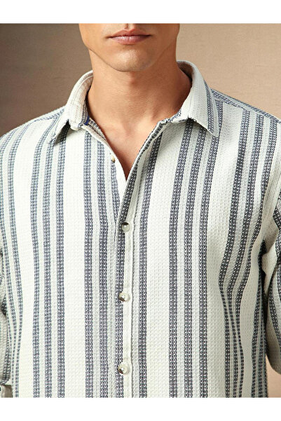 Dennis Lingo By Styli Men White Striped Spread Collar Shirt