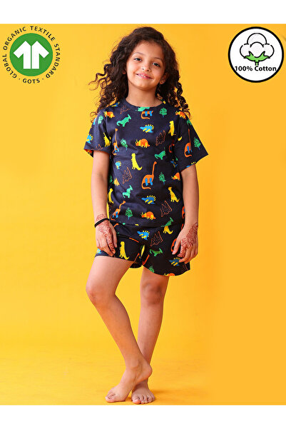 Anthrilo By Styli Kids Dinosaur Print Cotton T-Shirt and Shorts Set