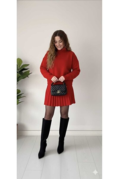 Cemre Life New Deux Women's Fleece-Lined Pleated Sweater Skirt Knitwear Set