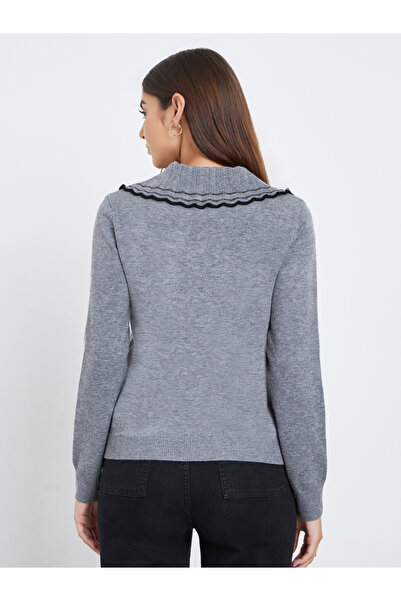 Take Two By Styli Flat Lapel Bow Detail Long Sleeve Sweater