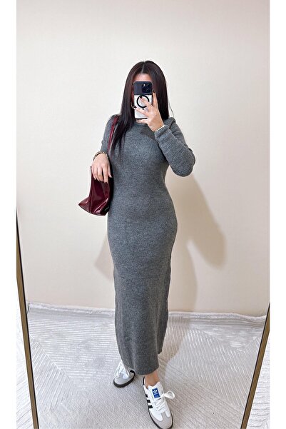 Askı Nişantaşı Women's Crew Neck Hair Braided Knitwear Dress