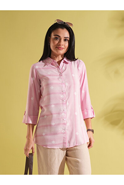 Globus By Styli Geometric Woven Design Workwear Shirt Style Tunic