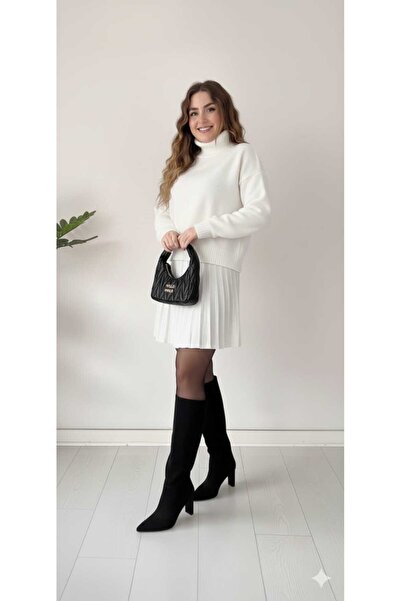 Cemre Life New Deux Women's Fleece-Lined Pleated Sweater Skirt Knitwear Set