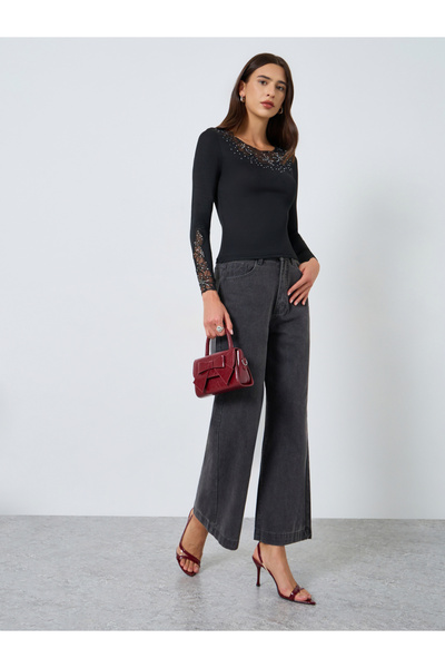 Take Two By Styli Solid Embellishment Detail Long Sleeve Top