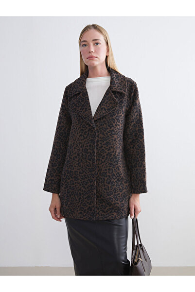 LC Waikiki Mixed Coat Collar Leopard Print Women's Fur Coat