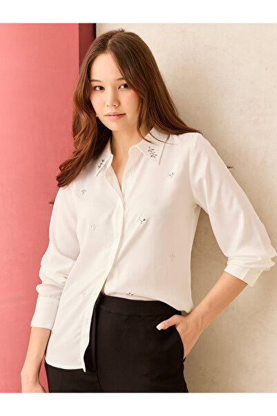 Outzidr By Styli White Solid Studded Regular Shirt