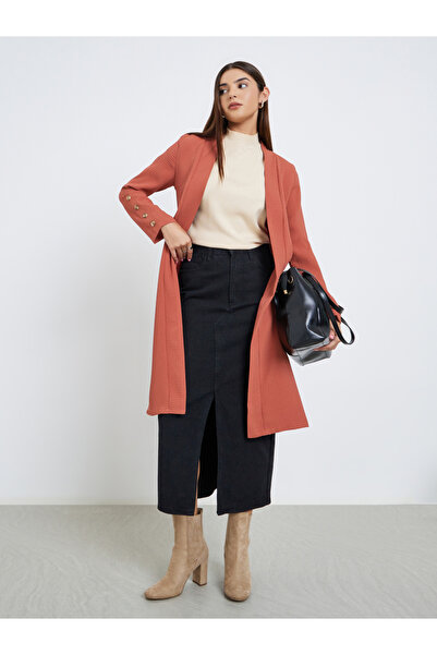 Take Two By Styli Rust Textured Front Open Kimono