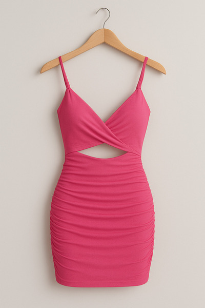SİTRİNA Pembe Büzgülü Cut Out Mini Elbise