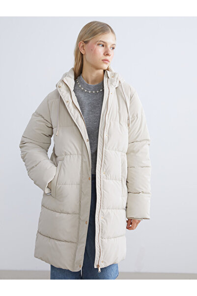 LC Waikiki XSIDE Bej cu glugă Palton puf pentru femei