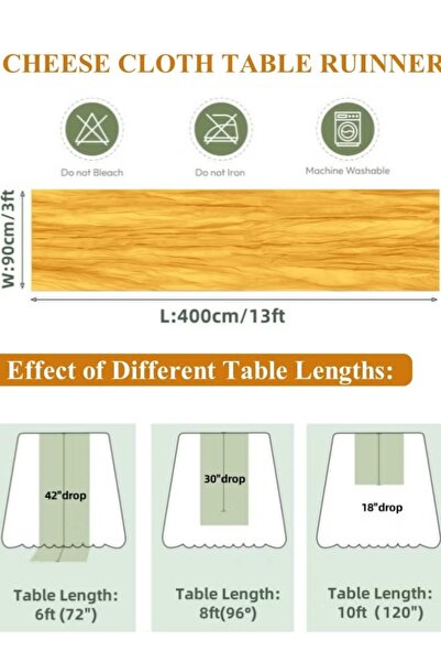 Generic Table Runner 90 x 400cm Cheesecloth Table Runner Table Cover Romantic Table Decor Centerpieces