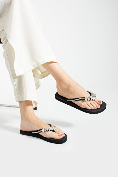 Evalupe Aria Silver Stone Women's Flip Flops Beach Slippers