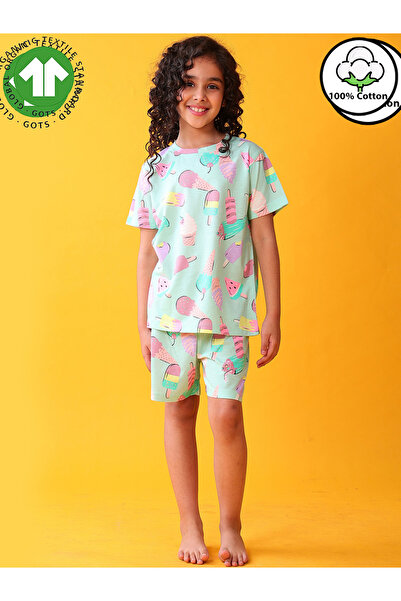 Anthrilo By Styli Girls Ice Cream Print Cotton T-Shirt and Shorts Set
