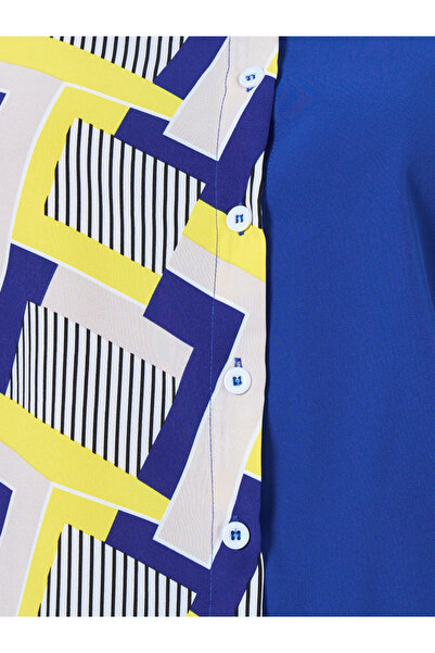 Take Two By Styli Blue Color Block Printed Long Sleeve Shirt