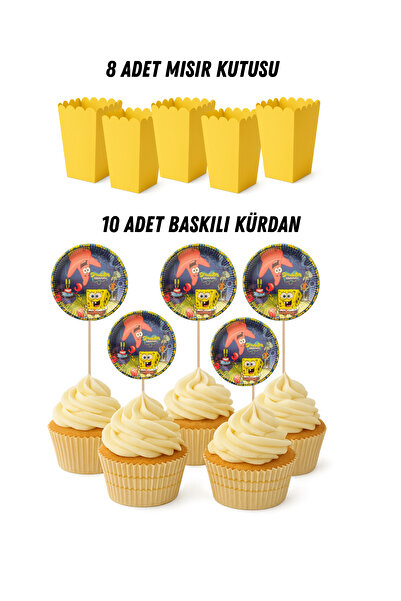 HAPPYLOOPPARTY Sünger Bob Patrick Temalı Doğum Günü Mısır Kutusu Baskılı Kürd...