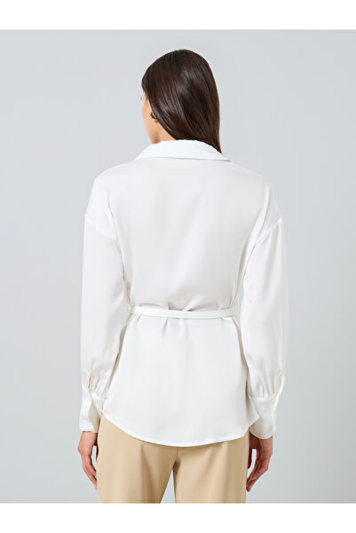 Take Two By Styli Women Solid Belted Lantern Sleeve Shirt